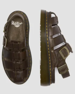 Dr. Martens Sandals|Sandals*Wrenlie Grizzly Leather Fisherman Sandals in Dark Brown Dark Brown — Grizzly