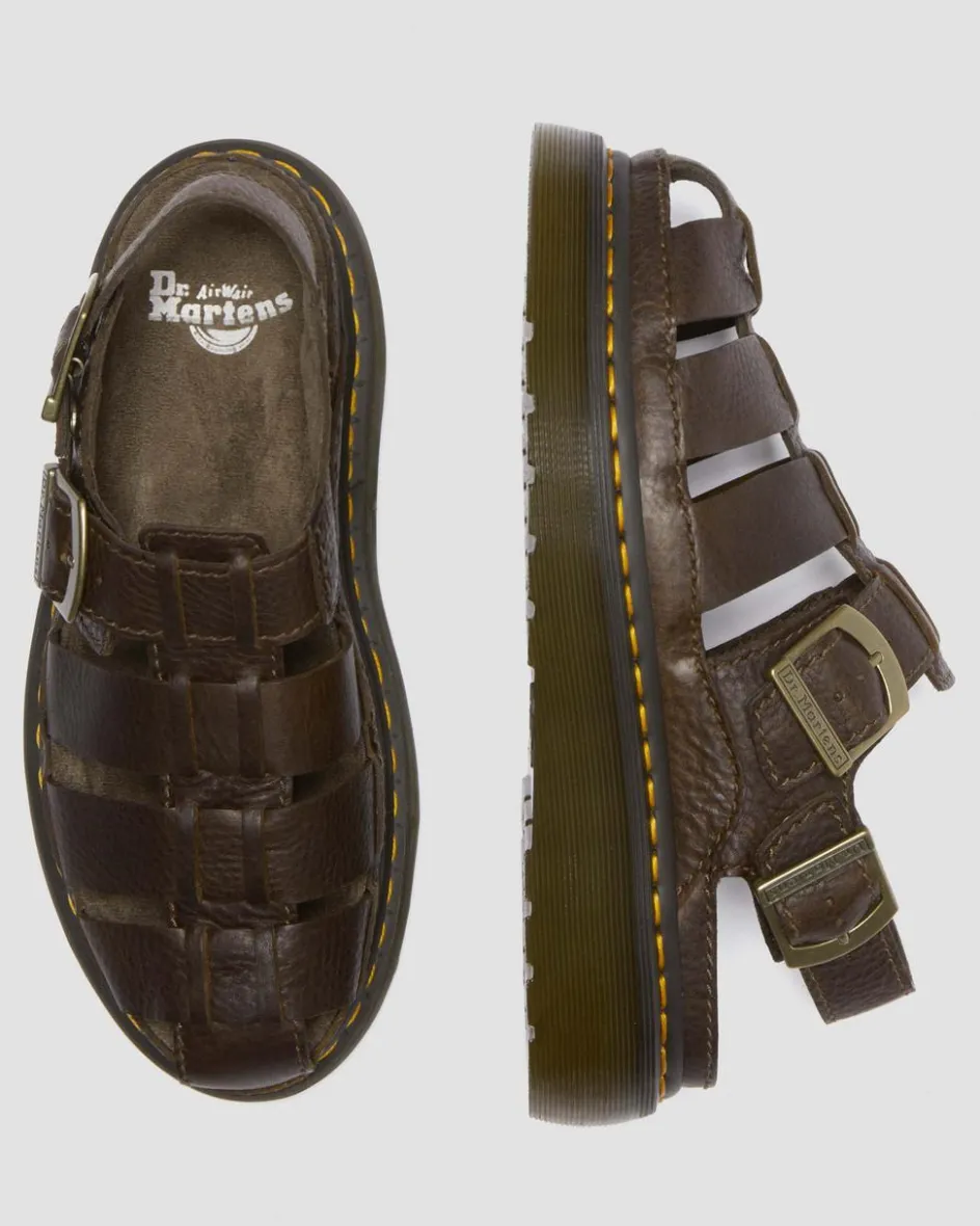 Dr. Martens Sandals|Sandals*Wrenlie Grizzly Leather Fisherman Sandals in Dark Brown Dark Brown — Grizzly