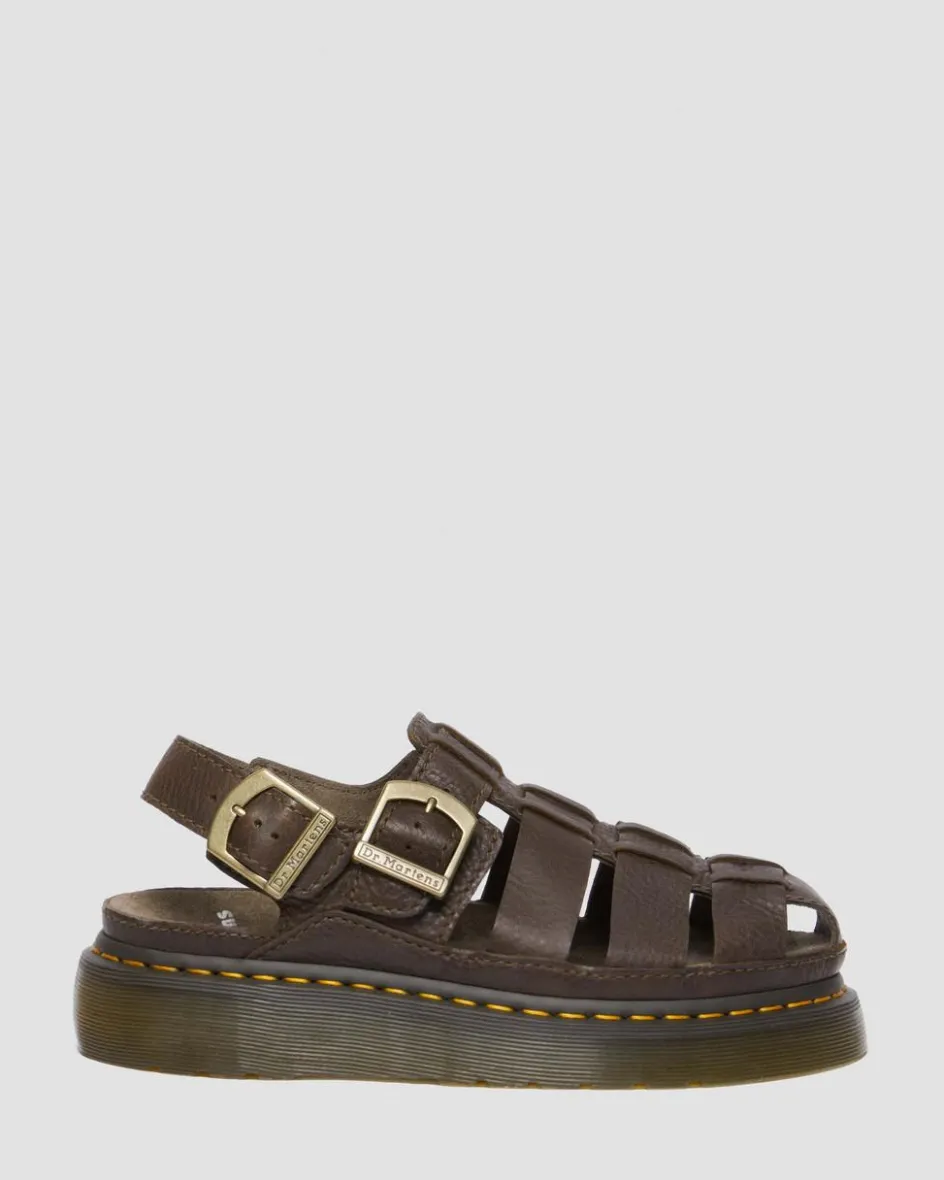 Dr. Martens Sandals|Sandals*Wrenlie Grizzly Leather Fisherman Sandals in Dark Brown Dark Brown — Grizzly