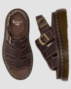 Dr. Martens Sandals|New And Featured*Wrenlie Open Toe Grizzly Leather Fisherman Platform Sandals in Dark Brown Dark Brown — Grizzly