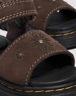 Dr. Martens Youth & 8-14 Years*Youth Marlowe Flower Nubuck Strap Sandals in Dark Brown Dark Brown — Tumbled Nubuck