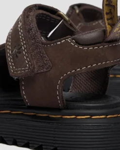 Dr. Martens Youth & 8-14 Years*Youth Marlowe Flower Nubuck Strap Sandals in Dark Brown Dark Brown — Tumbled Nubuck