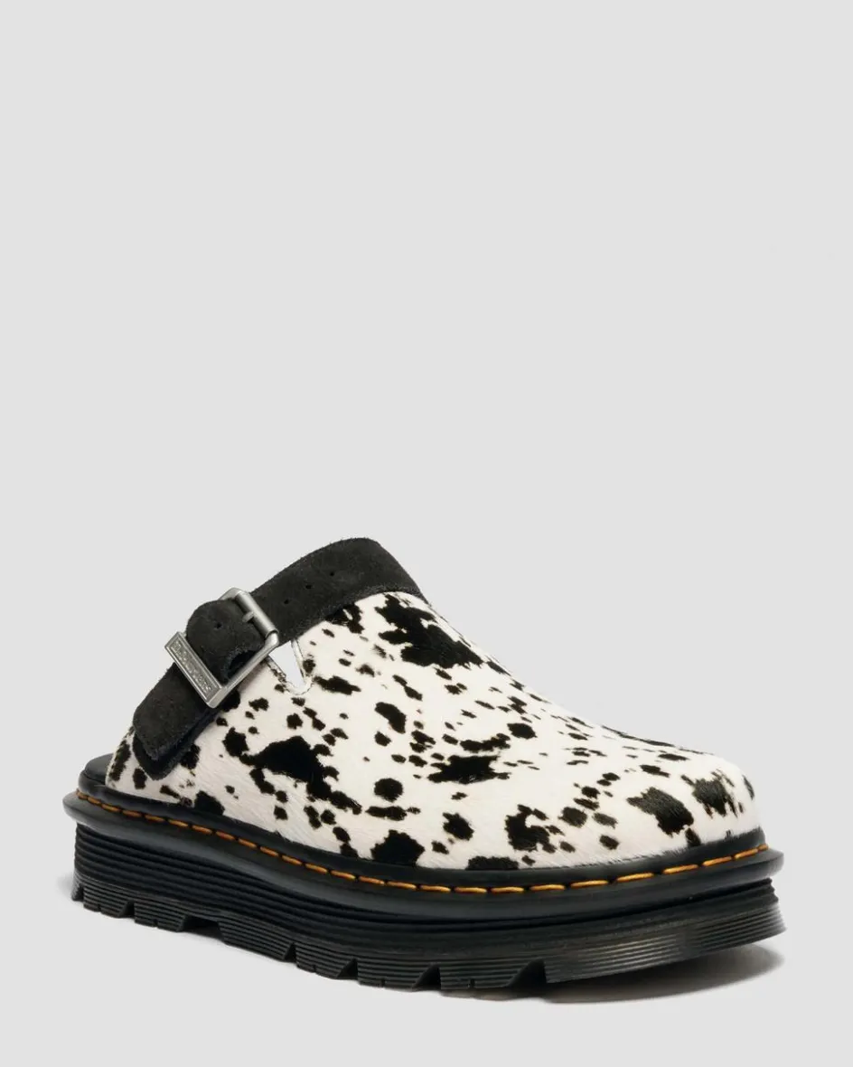 Dr. Martens Mules|Shoes*Zebzag Dalmatian Hair On Leather Platform Mules in Cream & Black Cream & Black — Dalmatian Print Hair On
