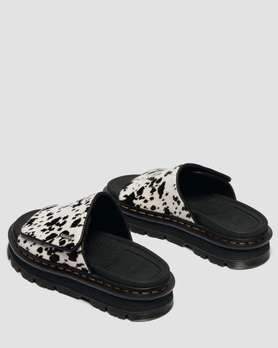 Dr. Martens Mules|Slides*Zebzag Dalmatian Hair On Leather Platform Slides in Cream & Black Cream & Black — Dalmatian Print Hair On