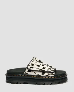 Dr. Martens Mules|Slides*Zebzag Dalmatian Hair On Leather Platform Slides in Cream & Black Cream & Black — Dalmatian Print Hair On