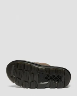Dr. Martens Mules|Slides*Zebzag Flower Crazy Horse Leather Slides in Dark Brown Dark Brown — Crazy Horse