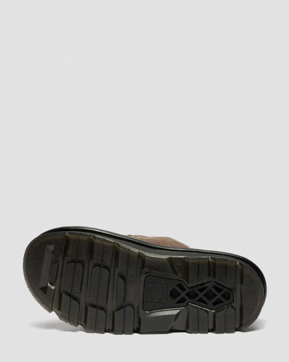 Dr. Martens Mules|Slides*Zebzag Flower Crazy Horse Leather Slides in Dark Brown Dark Brown — Crazy Horse
