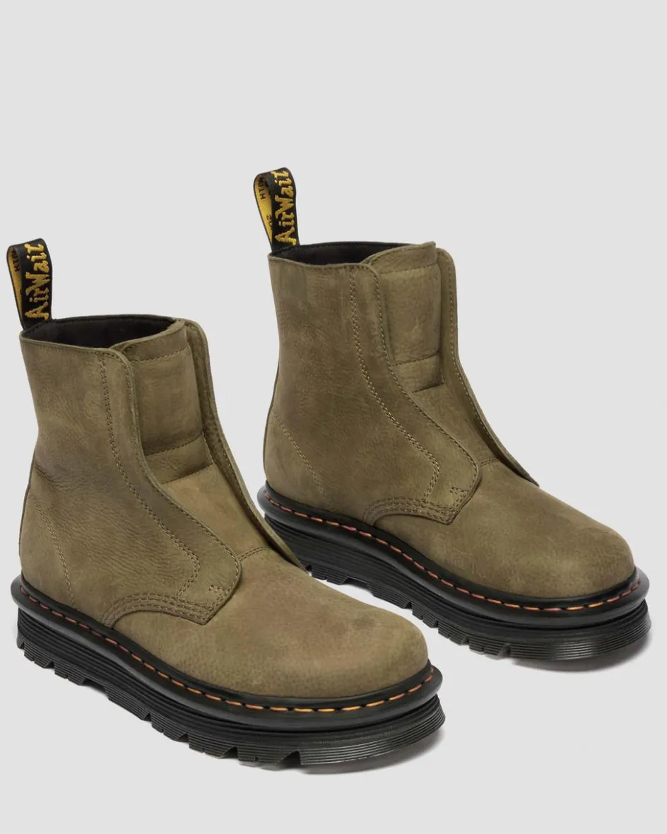 Dr. Martens New And Featured|Boots*Zebzag Laceless Nubuck Boots in Dms Olive DMs Olive — Tumbled Nubuck