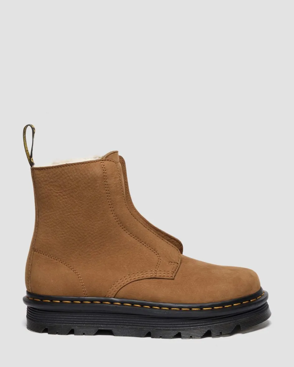 Dr. Martens Winter Boots|Last Chance Styles*ZEBZAG LACELESS WARM LINED SLIP ON NUBUCK BOOTS in Desert Brown DESERT BROWN — Milled Nubuck Wp