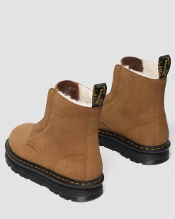 Dr. Martens Winter Boots|Last Chance Styles*ZEBZAG LACELESS WARM LINED SLIP ON NUBUCK BOOTS in Desert Brown DESERT BROWN — Milled Nubuck Wp