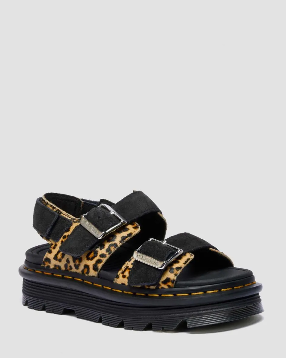 Dr. Martens New And Featured|Sandals*Zebzag Leopard Hair On Leather Sandals in Light Tan Light Tan+Black — Mini Leopard Spot Hair On+Eh Suede