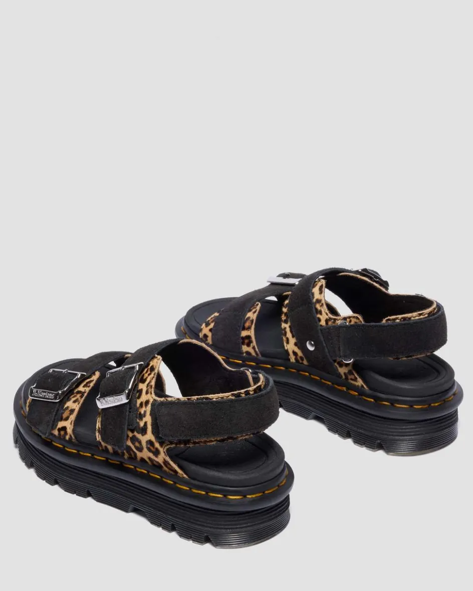 Dr. Martens New And Featured|Sandals*Zebzag Leopard Hair On Leather Sandals in Light Tan Light Tan+Black — Mini Leopard Spot Hair On+Eh Suede