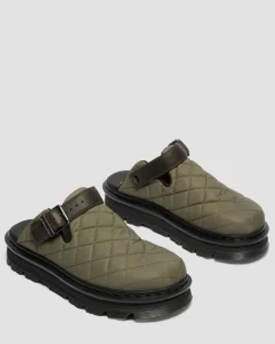 Dr. Martens Mules|Shoes*Zebzag Quilted Canvas Platform Mules in Dms Olive Green DMs Olive Green — Econyl Woven WR+Grizzly