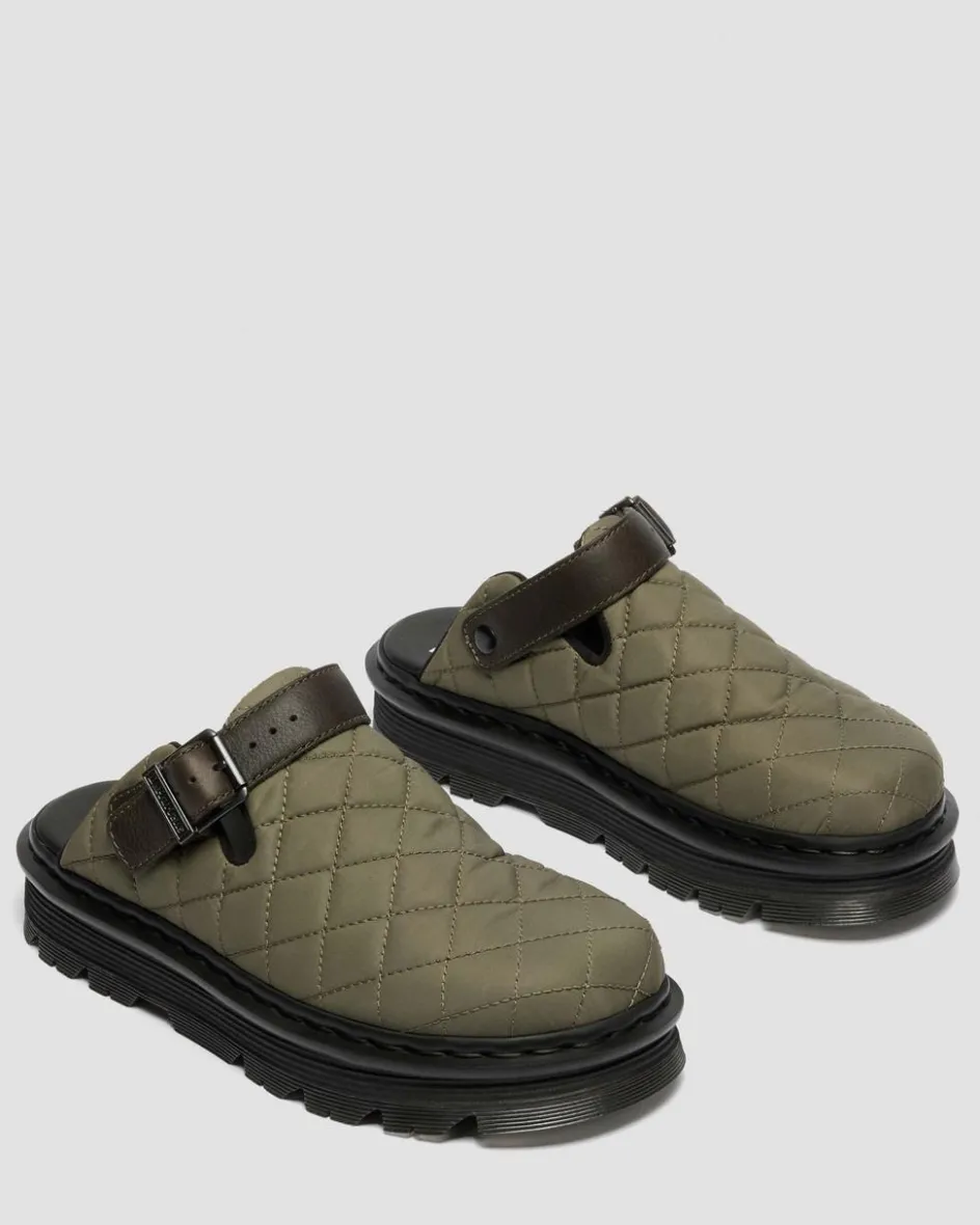 Dr. Martens Mules|Shoes*Zebzag Quilted Canvas Platform Mules in Dms Olive Green DMs Olive Green — Econyl Woven WR+Grizzly