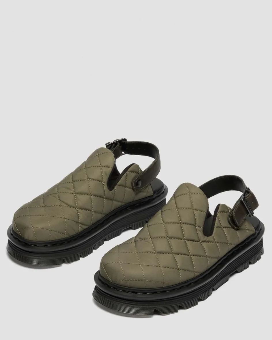 Dr. Martens Mules|Shoes*Zebzag Quilted Canvas Platform Mules in Dms Olive Green DMs Olive Green — Econyl Woven WR+Grizzly