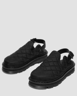 Dr. Martens Mules|Shoes*Zebzag Quilted Canvas Platform Mules in Black Black — Econyl Woven WR+Grizzly