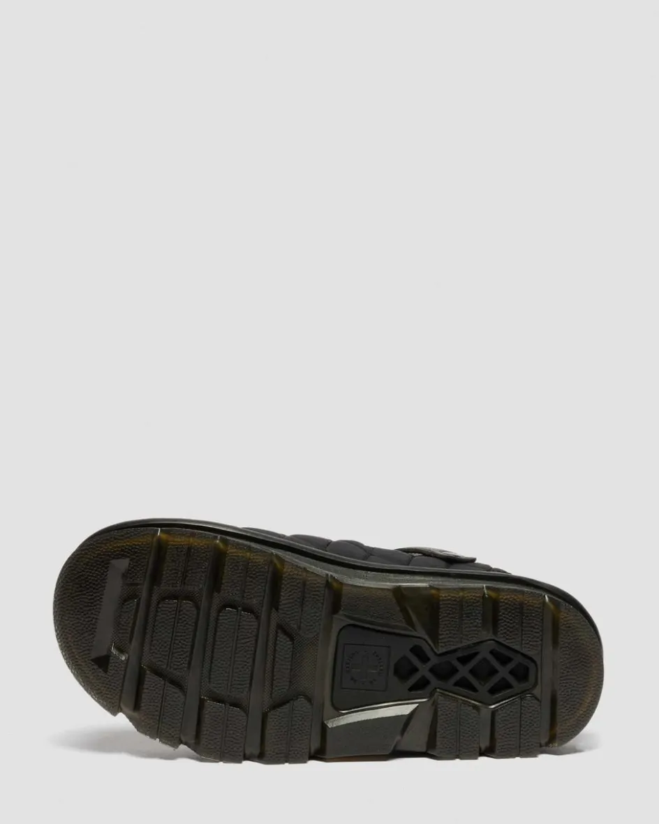 Dr. Martens Mules|Shoes*Zebzag Quilted Canvas Platform Mules in Black Black — Econyl Woven WR+Grizzly