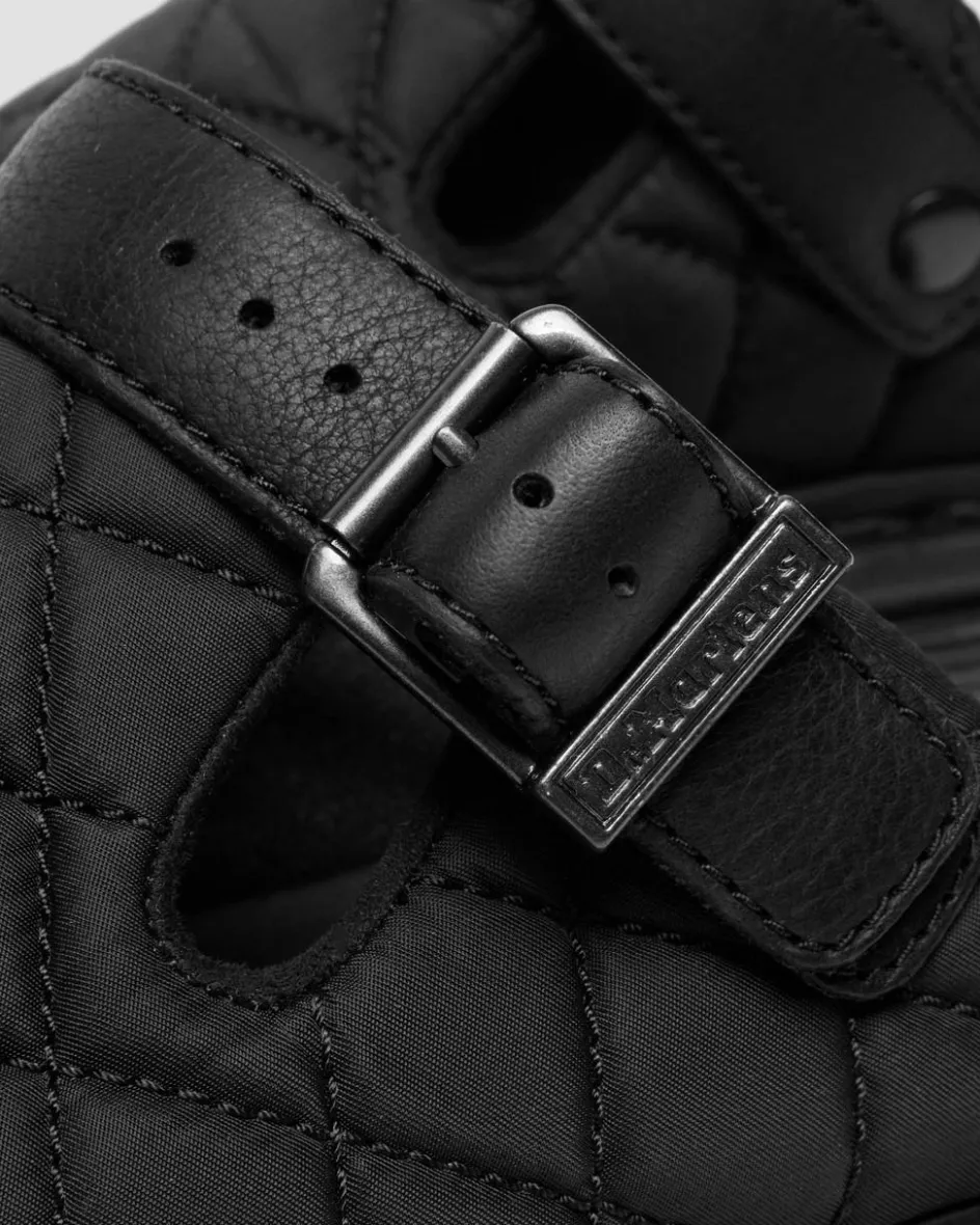 Dr. Martens Mules|Shoes*Zebzag Quilted Canvas Platform Mules in Black Black — Econyl Woven WR+Grizzly