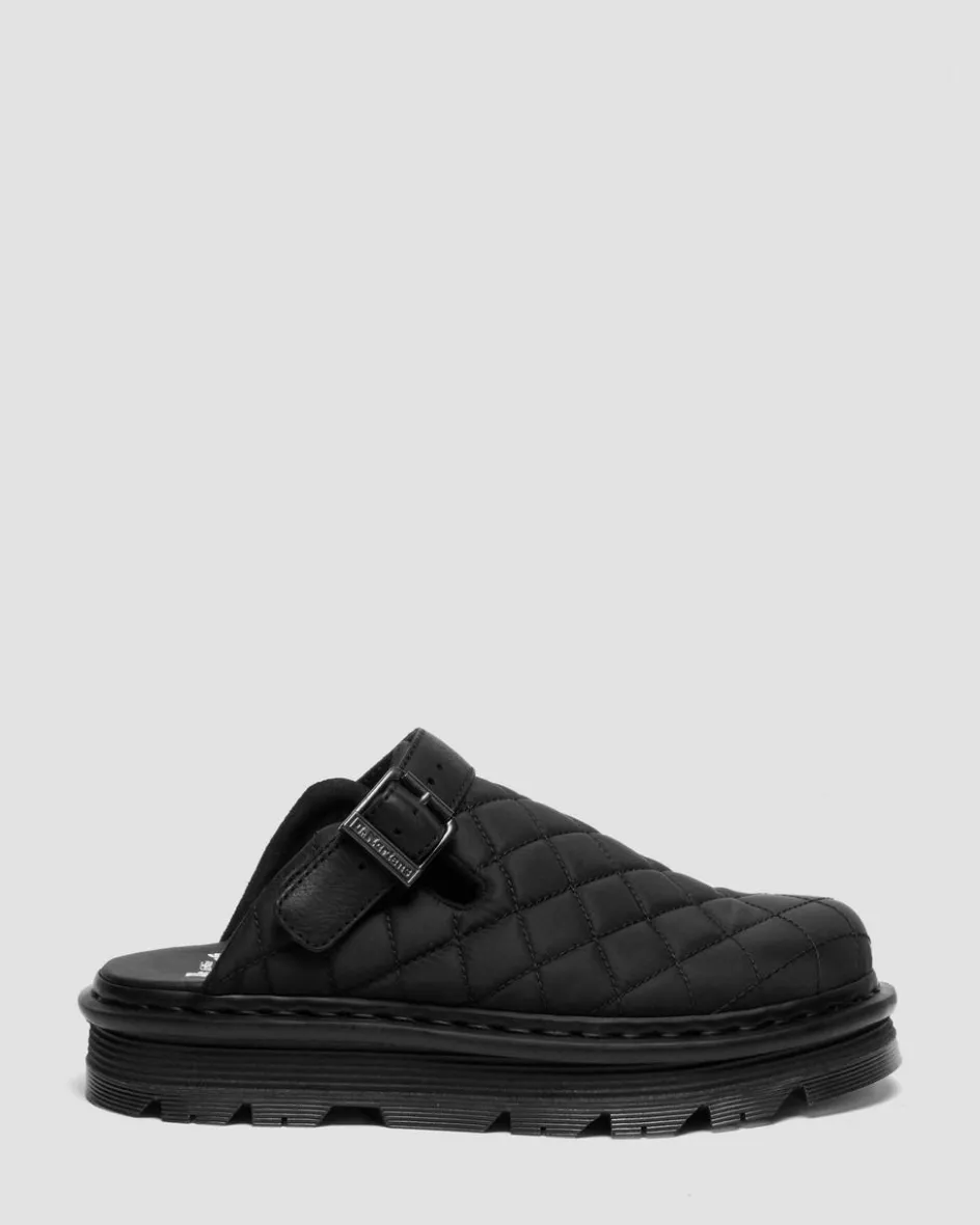 Dr. Martens Mules|Shoes*Zebzag Quilted Canvas Platform Mules in Black Black — Econyl Woven WR+Grizzly