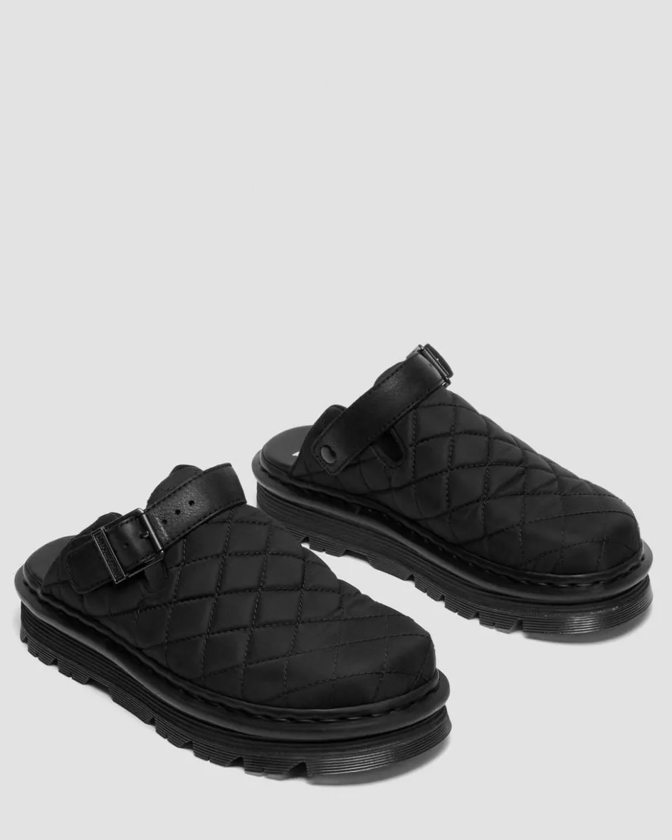 Dr. Martens Mules|Shoes*Zebzag Quilted Canvas Platform Mules in Black Black — Econyl Woven WR+Grizzly