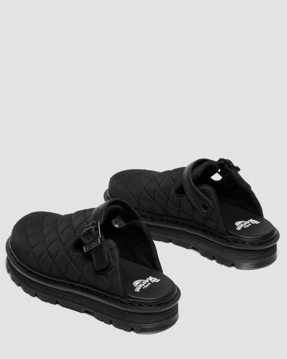 Dr. Martens Mules|Shoes*Zebzag Quilted Canvas Platform Mules in Black Black — Econyl Woven WR+Grizzly