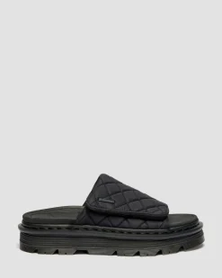 Dr. Martens Mules|Slides*Zebzag Quilted Canvas Platform Slides in Black BLACK — Econyl Woven WR
