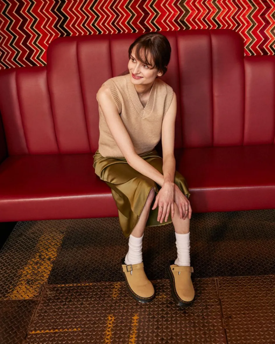 Dr. Martens Mules|Shoes*Zebzag Suede Casual Slingback Platform Mules in Savannah Tan Savannah Tan — E.H.Suede
