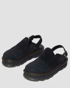 Dr. Martens Mules|Shoes*Zebzag Suede Casual Slingback Platform Mules in Black Black — E.H.Suede