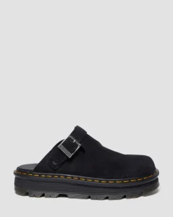 Dr. Martens Mules|Shoes*Zebzag Suede Casual Slingback Platform Mules in Black Black — E.H.Suede