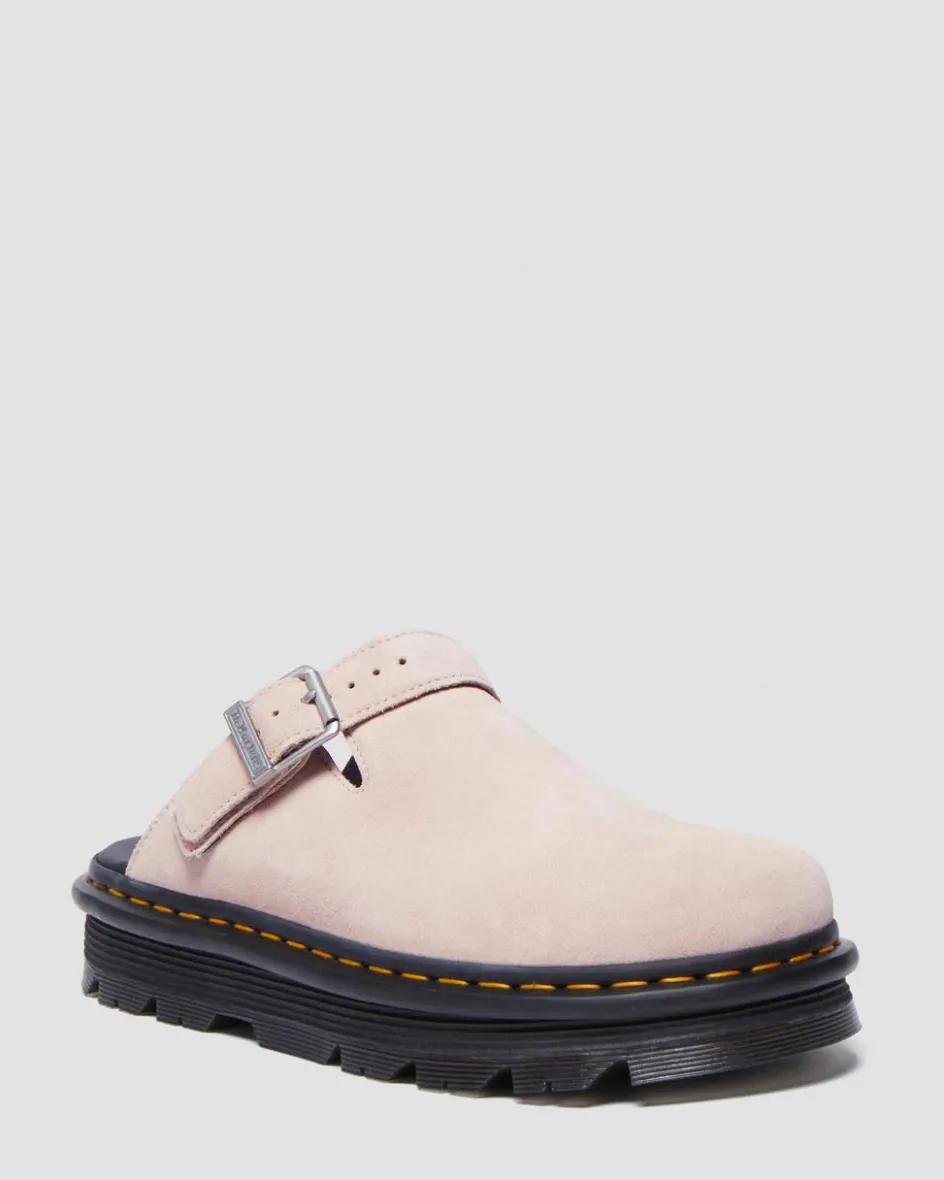 Dr. Martens Last Chance Styles*Zebzag Suede Casual Slingback Platform Mules in Powder Pink Powder Pink — E.H.Suede