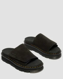 Dr. Martens Mules|Slides*Zebzag Suede Platform Slides in Black Black — E.H.Suede