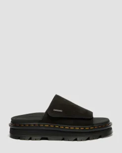 Dr. Martens Mules|Slides*Zebzag Suede Platform Slides in Black Black — E.H.Suede
