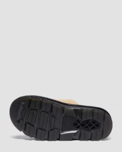 Dr. Martens Mules|Slides*Zebzag Suede Platform Slides in Savannah Tan Savannah Tan — E.H.Suede
